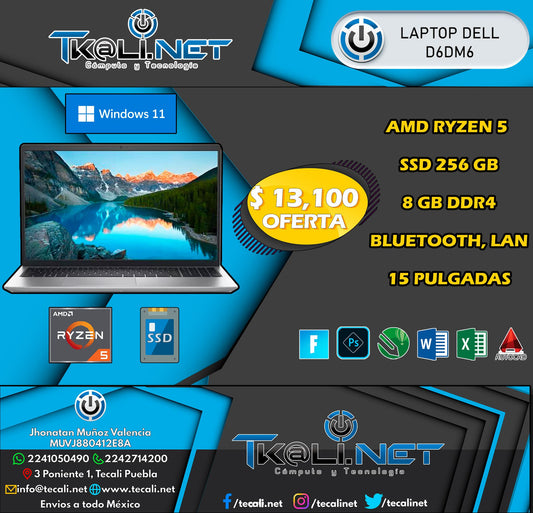 Laptop D6dm6 Dell Amd Ryzen 5 Ram 8 Gb Rom 256 Gb Ssd 15 6 Pulgadas Windows 11 Home